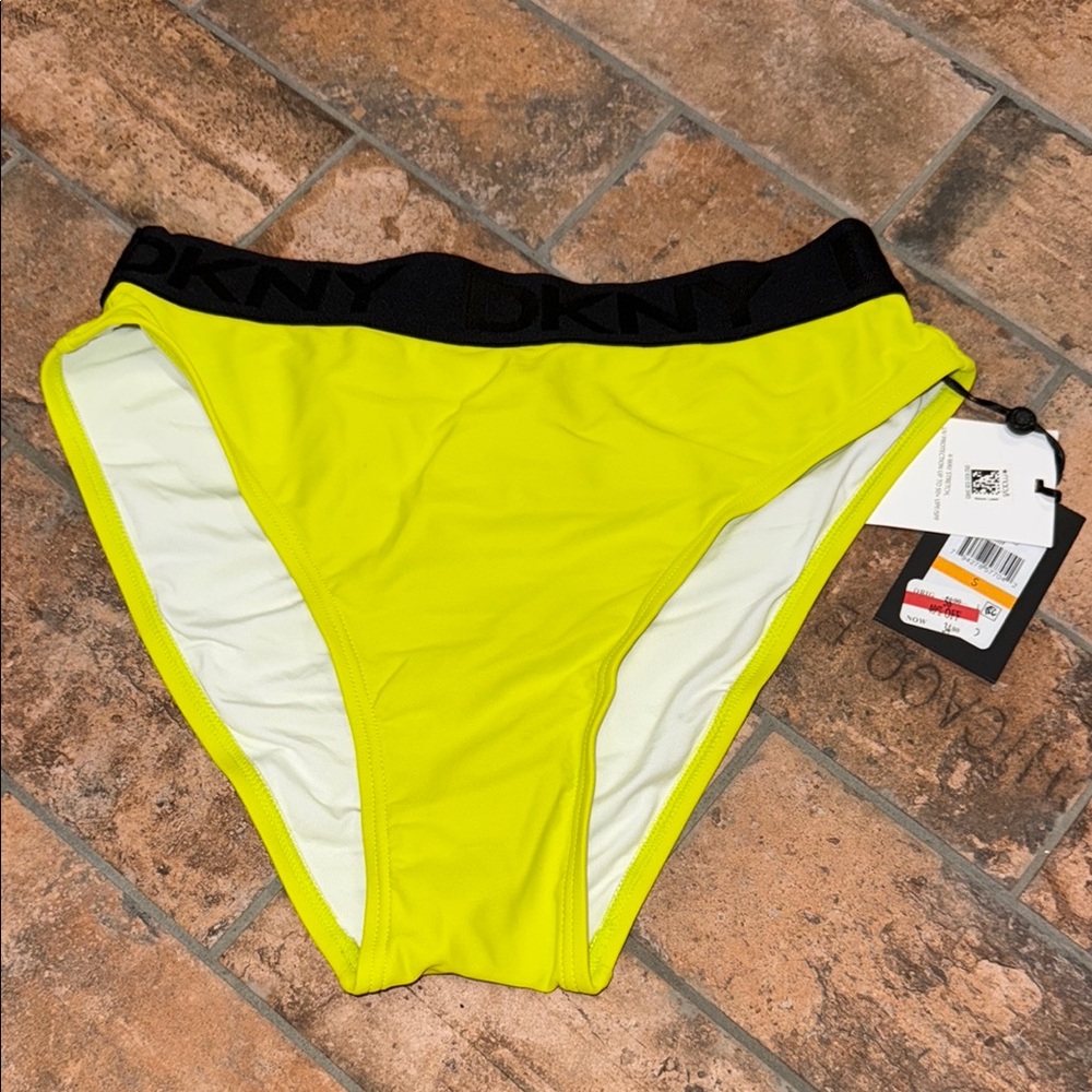 DKNY Lime Bikini Bottom with Black Waistband